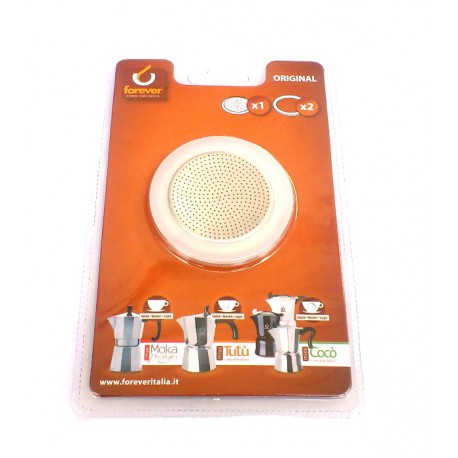 Ricambio Moka Forewer (anche per Bialetti) 2 Guarnizioni silicone + filtro 1 TZ.