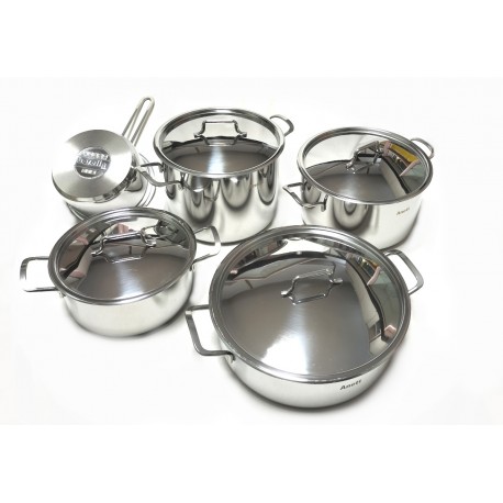 Batteria Pentole INOX  "ANET" 5 PZ + Coperchi